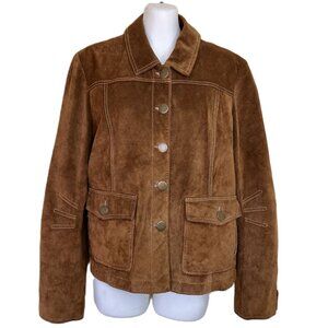 Danier Washable Suede Leather Jacket Button Front Tan Brown Women's Lg